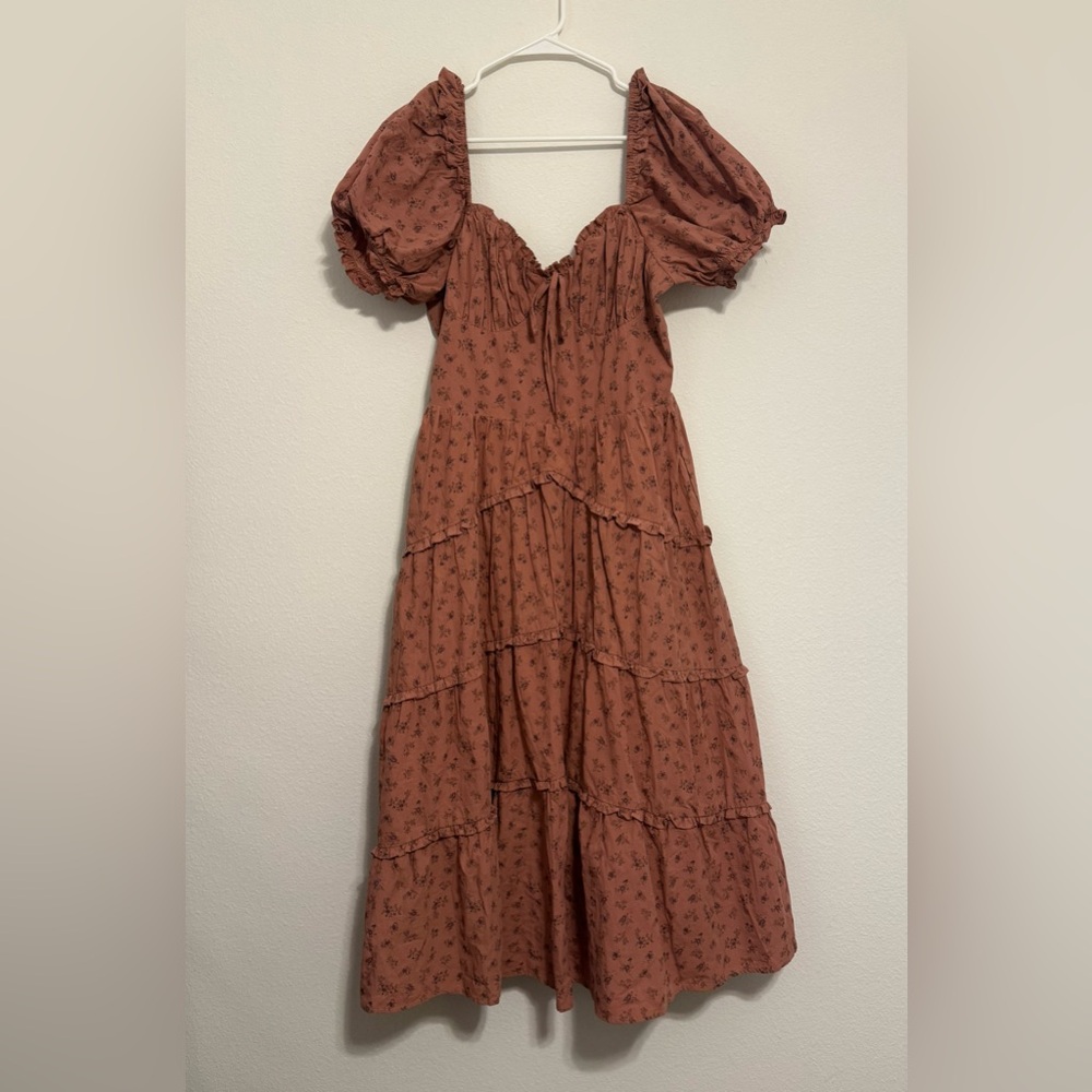 Storia Floral Puff Sleeve Maxi Dress in Rust